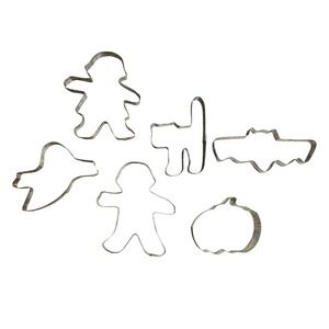 Vintage Tin Halloween Cookie Cutter Set 6pc Bat Ghost Pumpkin Cat Boy Girl‎